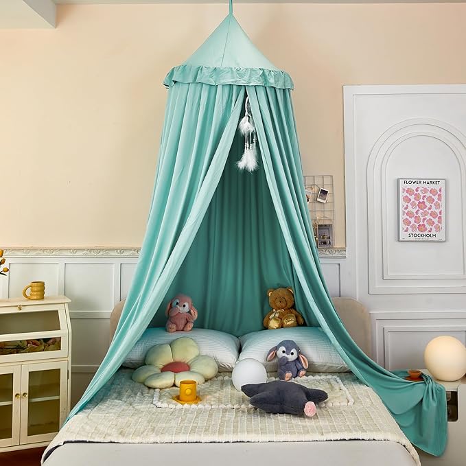 dix-rainbow Princess Decor Canopy for Kids Bed, Soft and Durable Bed Canopy for Girls Room Tent Canopy Dreamy Mosquito Net Bedding, Children Reading Nook Canopies Indoor (Green)