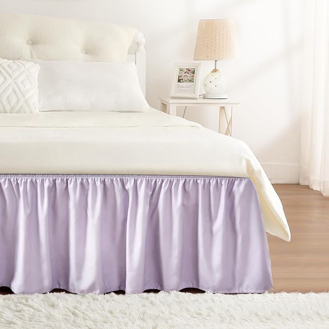 RIMELA Lavender Purple Bed Skirt King Size 18 Inch Drop, Wrap Around Elastic Bedskirt, Dust Ruffle for Adjustable Bed Base Machine Washable Easy to Install Bed Skirts
