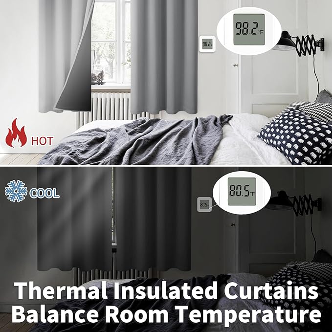 BGment Dove Grey Blackout Curtains for Bedroom Window 84 Inch Length 2 Panels Set, 100% Light Blocking Thermal Insulated Grommet Drapes for Living Room Darkening with Black Liner, 52 Inch Wide Each