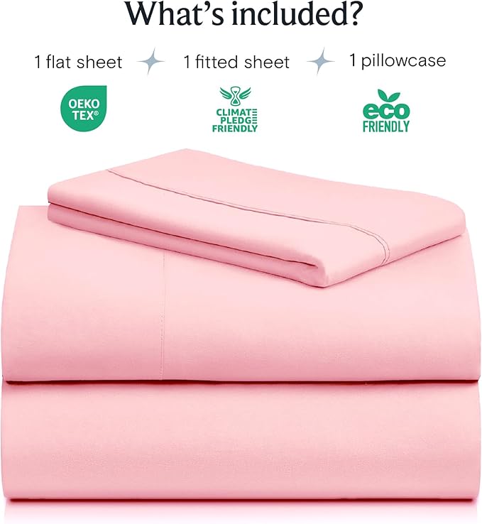 LuxClub 3 PC Twin Sheet Set, Deep Pockets Wrinkle Free Cooling Bed Sheets Hotel Bedding for Women, Men, Kids & Teens, Includes 1 Fitted Sheet, 1 Flat Sheet and 1 Pillowcase-Silky Soft Baby Pink