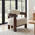 Beige Barrel Accent Chair, Cozy Upholstered Linen Living Room Chair for Bedroom, Walnut Wood Frame, Vintage Modern Lounge Reading Chair for Apartment Waiting Room Office,1 PCS, Beige