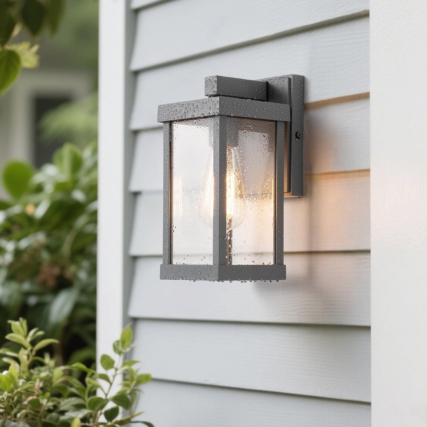 mirrea 11" Classic Outdoor Wall Sconce 1 Light in Matte Gray Rectangular Metal Frame and Clear Glass Shade Waterproof Porch Light Patio Light Pack of 2