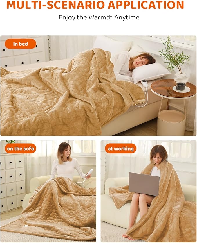 Electric Heated Blanket King Size, Super Soft Cozy Upgraded Flannel Heating Blanket with 9 Heating Levels & 1-9 Hours Auto Off, Fast Heating & Overheat Protection, 100" x 90", Brown