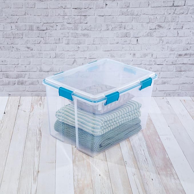 Sterilite 16-Pack Gasket Box, Weather-Resistant Storage Bins with Latching Lids, 80 Quart - Heavy-Duty Organizing Containers for Closet, Bathroom, and Office