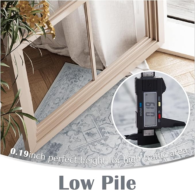 jinchan 8x10 Area Rugs for Living Room Washable Soft Throw Rug Ultra-Thin Stain Resistant Non-Slip Distressed Vintage Floral Large Carpet for Bedroom,Dining Room,Home Office,Nursery (8x10ft,Grey)