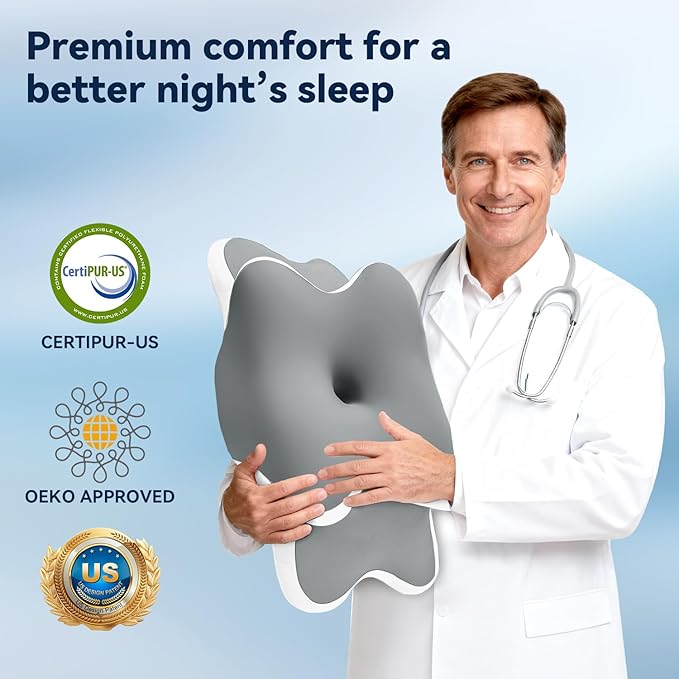 Cervical Pillow for Side Sleepers,Memory Foam Pillows for Neck and Shoulder Pain,Deep Sleep Pillows for Back Pain Sleeper, Dreamers Relief,Slumber,Stomach,Snoring Pillow (Grey, 25"Lx15"Wx5.8"H)