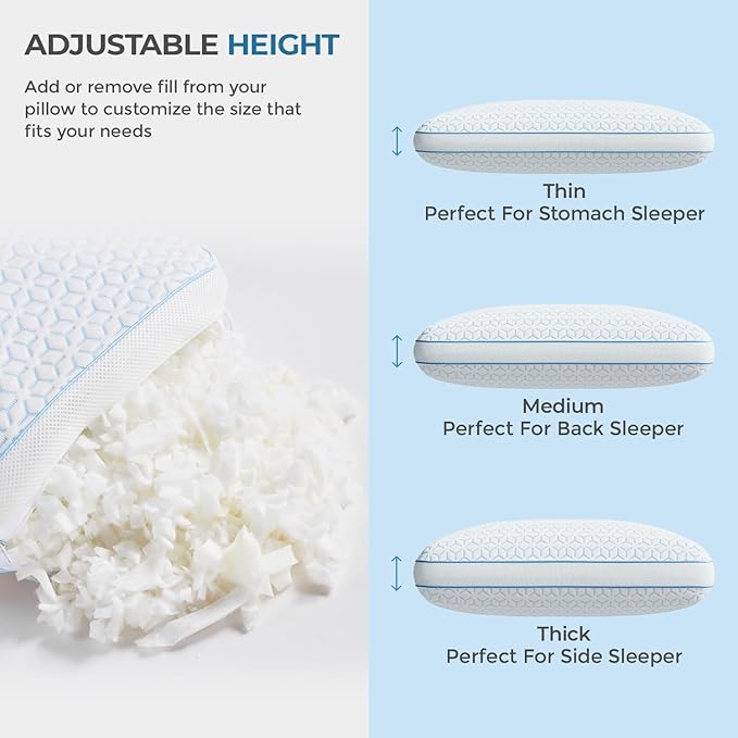 Sweetnight Cooling Pillows Queen Size Set of 2, Shredded Memory Foam Pillows 2 Pack for Hot Sleepers, Cold Bed Pillows for Sleeping, Washable with Removable Cover, Cool Night