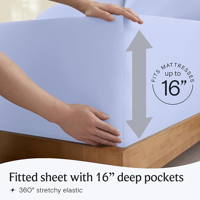 LuxClub 4 PC Sheet Set Bed Sheets Deep Pockets 16" Eco Friendly Wrinkle Free Cooling Machine Washable Hotel Bedding Silky Soft - Sky Blue California King