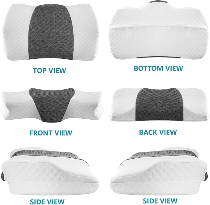 HOKIZU Cervical Memory Foam Pillow with Bamboo Fabric Pillowcase- Breathable, Supportive for Neck & Shoulder Pain Relief, Ergonomic Contour Neck Pillow for Side, Back, Stomach Sleepers(White-Gray)