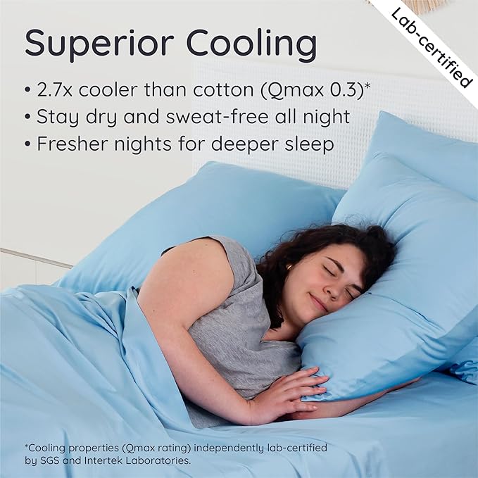 Bambaw 6pcs Set of 100% Viscose Derived from Bamboo Sheets for Queen Size Bed - Cooling Sheets Queen Size Deep Pocket, Fits Up to 16'' Mattresses, Super Soft Sheets Queen Size (Dream Blue)