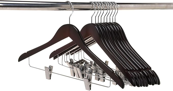 Quality Wooden Skirt Hangers with Clips 80-Pack Mahogany Pants Hangers with Adjustable Chrome Metal Clips, Swivel Hook, Coat, Jacket, Blouse Suit Hangers (Mahogany, 80)