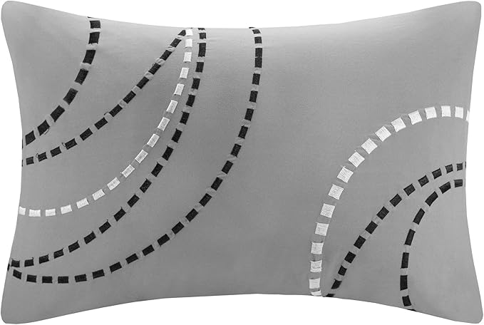 Madison Park Essentials Bed in a Bag Comforter, Vibrant Color Design All Season Down Alternative Cover with Complete Cotton Sheet Set, Cal King(104"x92"), Knowles, Circular Grey, 9 Piece