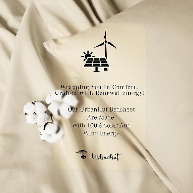 URBANHUT 800 Thread Count 100% Cotton Twin Size Sheets, Luxury 4 Piece Twin Bedsheets, Hotel Sheets Sateen Finish - Better Than Egyptian, 14" Elasticized Deep Pocket - Ivory