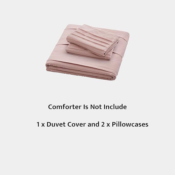 Oli Anderson Misty Rose Duvet Cover Queen Size - Pleated Queen Duvet Cover, 3PCS Soft and Breathable Textured Bedding Set with Zipper Closure(Misty Rose,90"x90")
