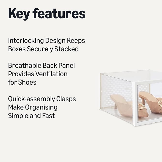 Amazon Basics Stackable and Foldable Clear Shoe Storage Organizer Box, Medium, Pack of 12