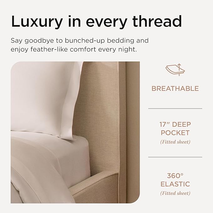 Threadmill Supima Cotton Sheets, 1200 Thread Count 100% Cotton Sheets for Cal King Size Bed, 4 Pc White Cal King Bed Sheets Set, 5-Star Hotel Quality with Elasticized Deep Pocket King
