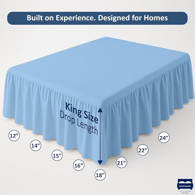 Cottingon Bed Skirt King 15" Drop with Split Corners, 100% Microfiber Soft and Stylish, Dust Ruffle with Platform, Light Blue