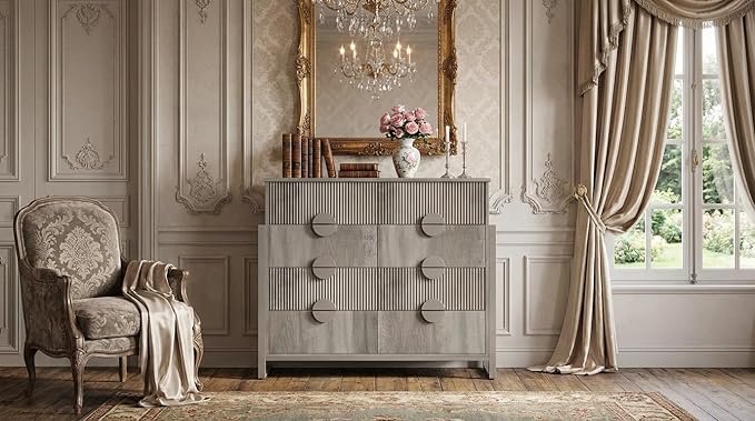 LGHM Fluted Dresser for Bedroom with 8 Drawers, Modern 8 Drawers Dressers with Semi-Cylindrical, Chest of Drawers Closet Organizers and Storage Clothes, 43" Tall Dresser with Bold Steel Frame, Gray