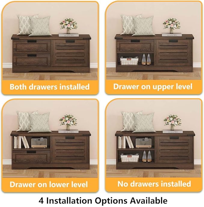 FATORRI Bench with Shoe Storage for Entryway, Wooden Shoe Benches with Flip Door and Drawers, Entry Way Shoes Organizer Cabinet for Living Room Mudroom (Dark Walnut)