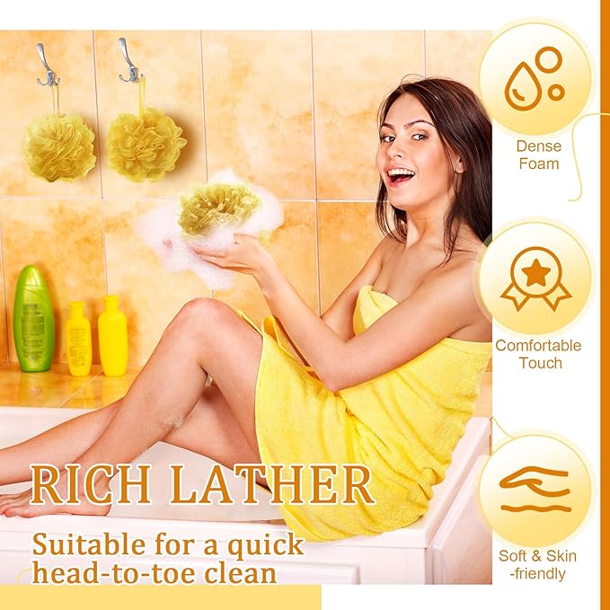 12 Pcs Halloween Bath Loofah Sponge Orange Black Loofah Exfoliating Body Scrubber Shower Sponge 50g Mesh Shower Pouf Balls Gift Set for Women Men Wedding Bathing Accessories(Gold)