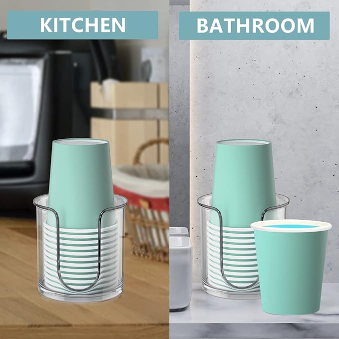 Bathroom Cup Dispenser,Small Disposable Paper Cup Holder,Compact Mouthwash Cups Holder PC Cup Dispenser for Bathroom Vanity Countertop (2 Pack)
