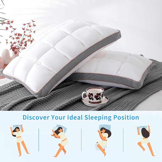YOUR MOON Soft Pillow Queen Size Set of 2, Super Soft Support Down Alternative Pillow 2 Pack, 100% Cotton Shell Luxury Comfy Fluffy Bed Pillows for Sleeping (White)