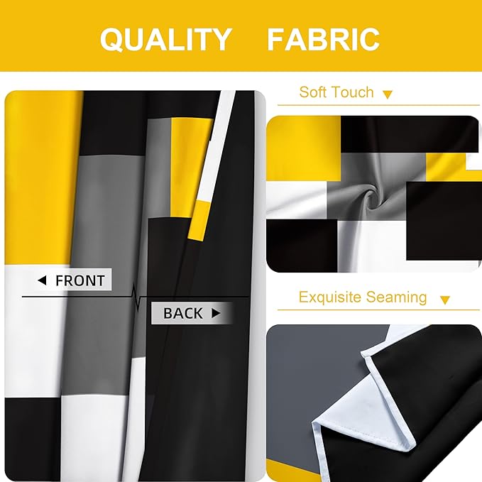 Yellow 100% Blackout Curtains for Bedroom 63 inch Length 2 Panels Set White Grey Modern Abstract Geometric Black Out Curtains Insulated Room Darkening Window Drapes for Living Room, 42Wx63L