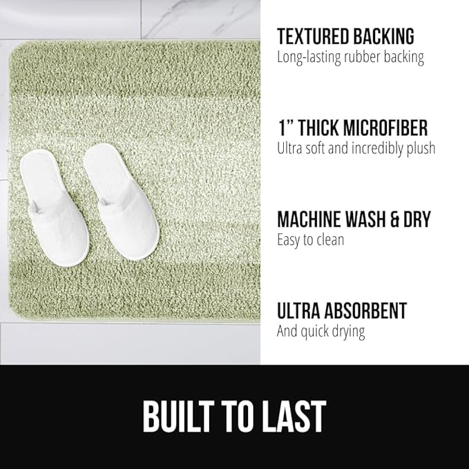 GORILLA GRIP Ultra Soft Plush Bathroom Rugs with Textured Rubber Backing, Absorbent Quick Dry Bath Mat, Machine Washable Shower Mats, Home Décor Accessories Bathmat Rug Essentials, 24 x 16 Sage