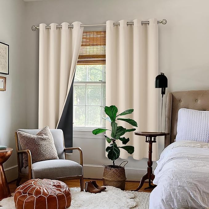 BGment Thermal Insulated 100% Blackout Curtains 96 Inch Length 2 Panels, Total Light Blocking Curtains for Bedroom, Grommet Window Drapes with Thick Black Liner, 55 Inch Wide Each Panel, Champagne