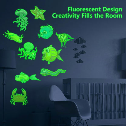 Glow in The Dark Ocean Fish Stickers, 36 PCS Glowing Luminous Sea Life Animals Wall Decals Under The Sea Ceiling Stickers for Kids Boys Girls Bedroom Nursery Playroom Party Room Decor