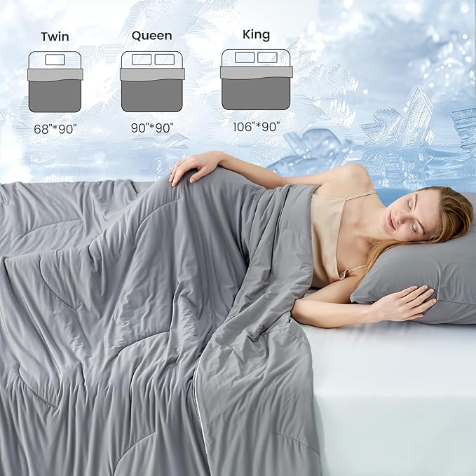 Cozy Bliss Cooling Comforter Twin Size Dual-Sided, Ultra-Soft Cooling Blankets for Hot Sleepers and Night Sweats, Breathable Lightweight Silky Smooth, Dark Grey