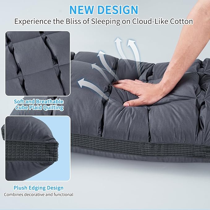 YOUR MOON Soft Pillow Queen Size of 2 for Sleeping, Super Soft Support Down Alternative Pillow, 100% Cotton Shell Luxury Comfy Fluffy Bed Pillows for Sleep(Gray)
