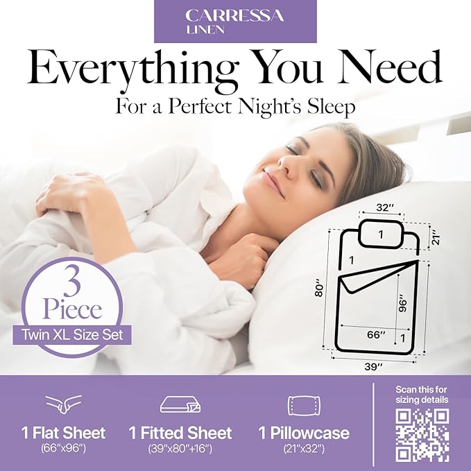 Carressa Linen 100% Egyptian Cotton Twin XL Sheets Set - 600 Thread Count Luxury Egyptian Cotton Sheets Twin XL Size (3 PC, Classic Burgundy), 16" Deep Pocket, Soft, Cooling, Sateen Weave Dorm Bedding