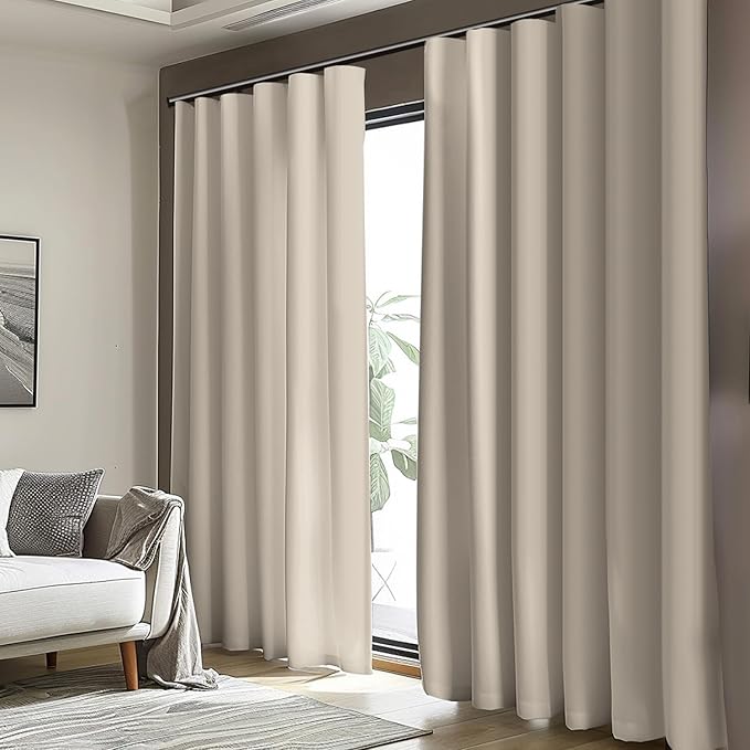 Room Divider Blackout Curtain Track Curtains Wall Dividers Panels Screen for Living Rooms Bedroom Office Privacy Partition Separation, W150 × L96 Inch,1 Panel, Beige