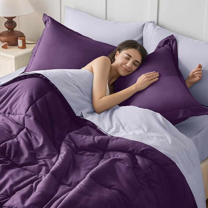 JOLLYVOGUE King Comforter Set, Ultra-Soft Bed in a Bag King Size 7 Pieces, Oeko-TEX Certified Bedding Set with Down Alternative Comforter, Sheets, Pillowcases & Shams, Purple & Lavender