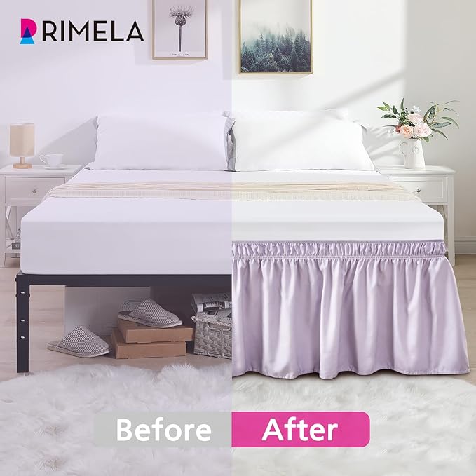 RIMELA Lavender Purple Bed Skirt Queen Size 18 Inch Drop, Wrap Around Elastic Bedskirt, Dust Ruffle for Adjustable Bed Base Machine Washable Easy to Install Bed Skirts