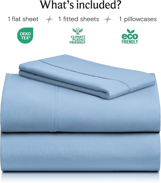 LuxClub 3 PC Twin XL Sheet Set, Deep Pockets Wrinkle Free Cooling Bed Sheets Hotel Bedding for Women, Men, Kids & Teens, Includes 1 Fitted Sheet, 1 Flat Sheet and 1 Pillowcase-Silky Soft Sky