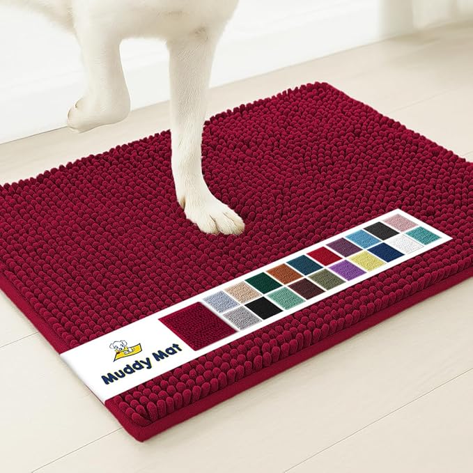 Muddy Mat® | Super Absorbent Door Mat Indoor, Microfiber Quick Dry Chenille Entryway Rug, Non-Slip Front Door Mat, Indoor Mats for Entryway, Machine Washable Pet Rug, Maroon 48"x72"