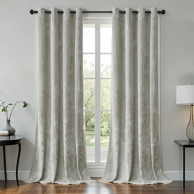 Silver Grey Crushed Velvet Curtains 52x108 inch Luxurious Thermal Insulated Soundproof Drapes for Living Room Bedroom Office Soft and Durable Light-Filtering Window Treatments, 2 Panels