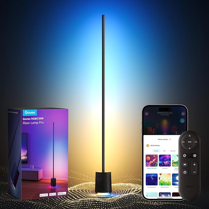 Govee Floor Lamp Pro, RGBICWW LED Lamp with Bluetooth Speaker and White Noise, 2100 Lumens Standing Lamp, Works with Matter, 16 Million Colors, Music Sync, Floor Lamp for Bedroom, Living Room