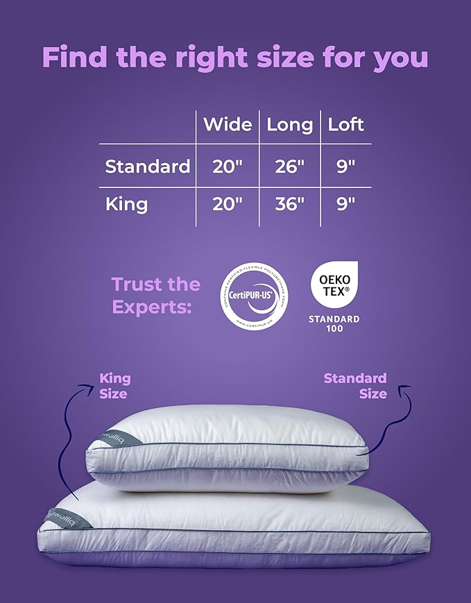 Pillow Fight Knockout - King Pillow, Luxury & Adjustable, Down Alternative, Bed and Neck Pillow, Cooling for, Back Support, Stomach, and Side Sleepers (King Size, Single)