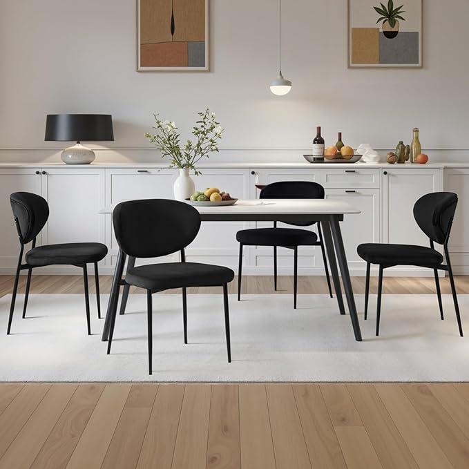 Black Dining Room Chairs Set of 6 Velvet 58D Memory Foam Upholstered Dining Chairs with Ergonomic Back & Swivel Leveling Feet Modern Armrest Kitchen Chairs for Restaurant/Dining Table/Vanity