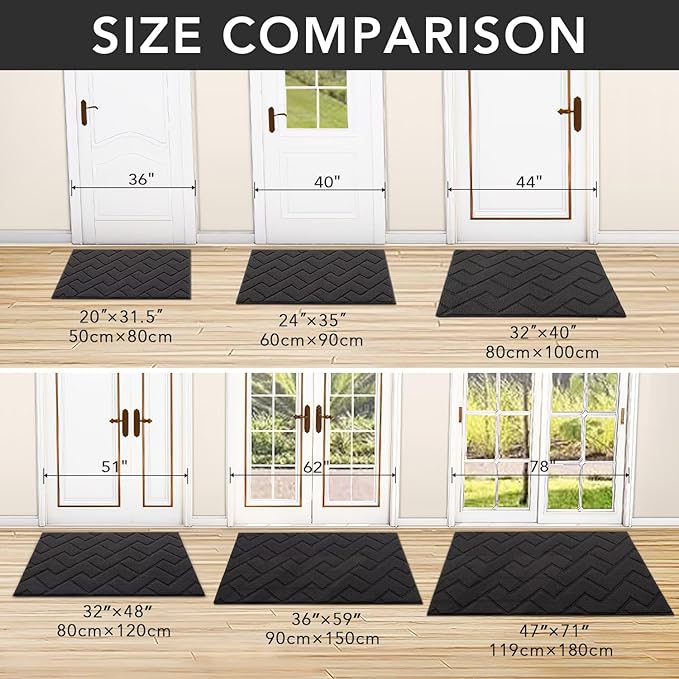 hicorfe Front Door Mat Outside Entrance,24"x35" Absorbent Muddy Dirt Resist Welcome Door Mats Outdoor Indoor,Stain and Fade Resistant,Non Slip Backing Entry Mat Doormat for Entryway (Charcoal)
