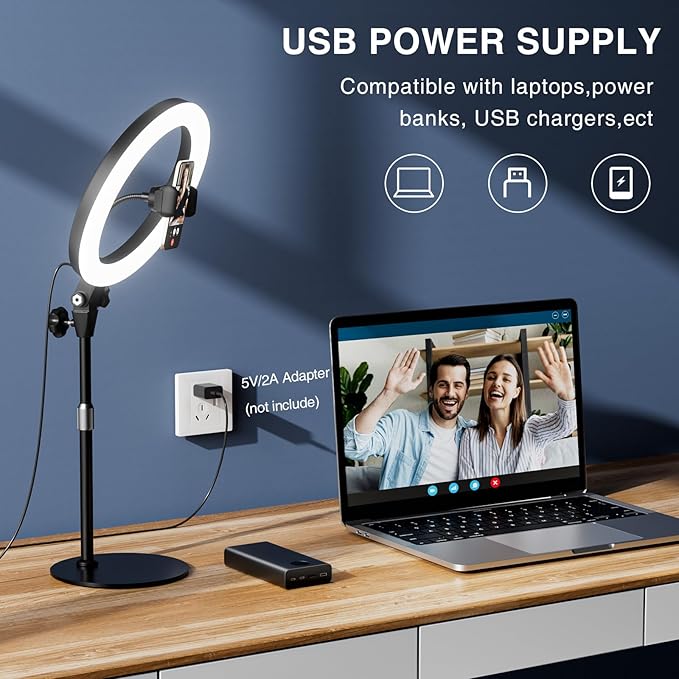 Desk Ring Light with Stand, 10.5'' Selfie Phone Light for Video Recording, Adjustable Circle Ringlight for Computer Laptop Zoom Meeting, Conference Video Calls, Podcast, Streaming, Photography