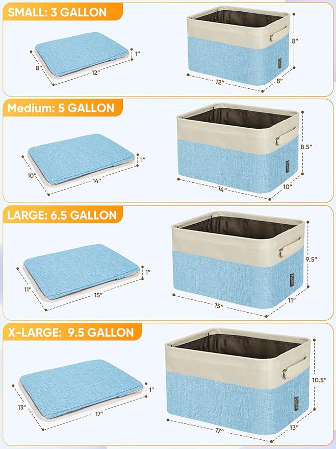 BALEINE 2 Pack Fabric Storage Bins for Shelves, Linen Storage Baskets for Organizing, Decorative Closet Bins for Clothes, Home (Skyblue, 15''x11''x9.5'')