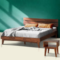 Acacia Aurora King Solid Wood Bed Frame with Headboard – Gift Matching Nightstand Included, Mid-Century Modern Farmhouse, Walnut Finish, 800 lbs Capacity, Sturdy, No Box Spring, Easy Assembly