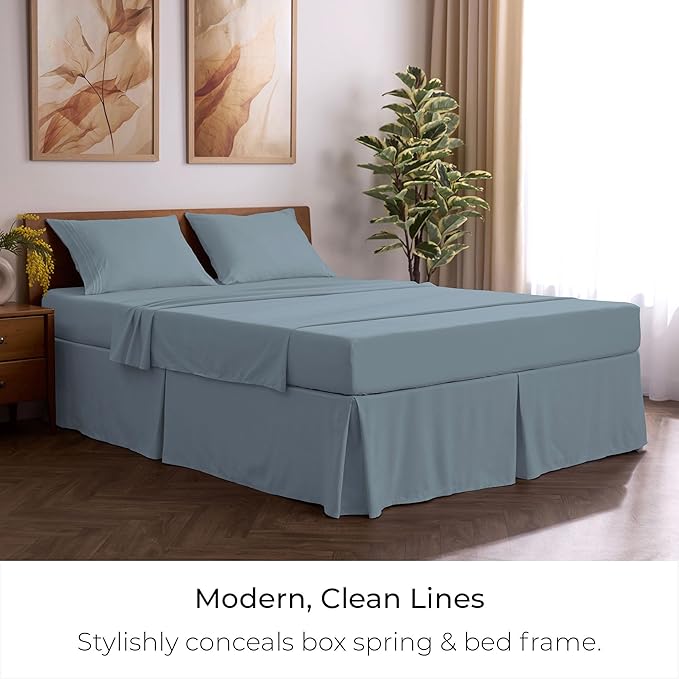 Mellanni Bed Skirt King Size - Bed Skirting - 15-Inch Tailored Drop Pleated Dust Ruffle - Hotel Luxury Bedding - Wrinkle, Fade, Stain Resistant - 1 Bedskirt (King, Blue Hydrangea)