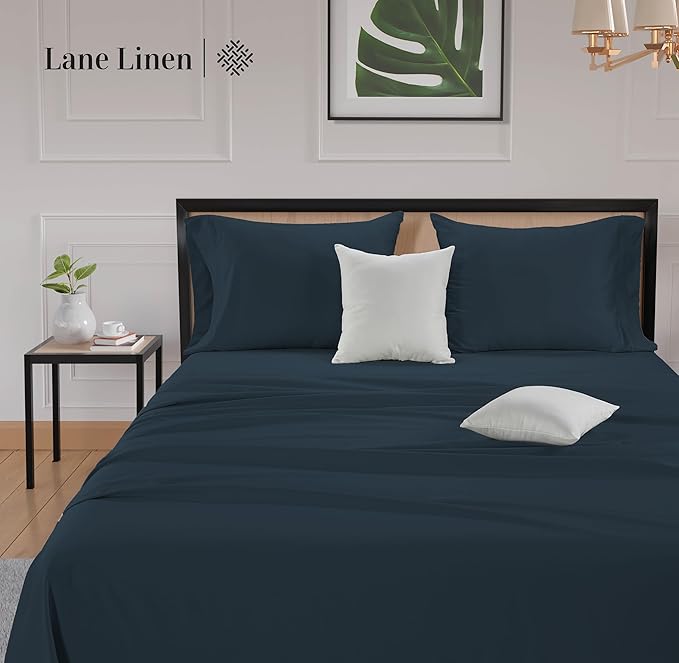 LANE LINEN 100% Cotton Sheets King Size – 600 Thread Count King Size Bed Sheets, Hotel Luxury Soft Silky Sateen Weave, Durable for Year Round Use, Fully Elasticized 15" Deep Pocket – Estate Blue