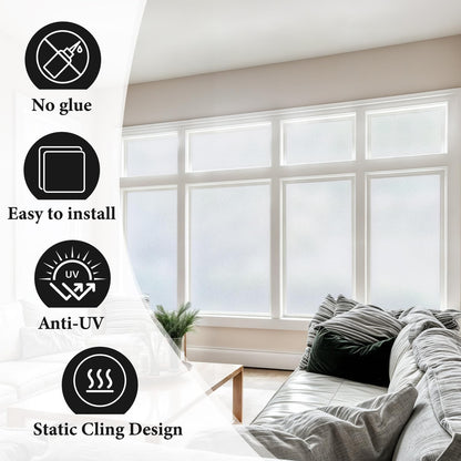 DUOFIRE Privacy Window Film Natural Frosted Glass Film Static Cling Glass Film No Glue Anti-UV Window Sticker Non Adhesive for Privacy Office Meeting Room Bathroom Living Room 23.6in. x 118in. S001