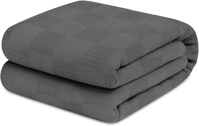 Avalon Bedding 100% Cotton Blankets Queen Size Thermal Blanket (90"x90") - Perfect Cotton Blanket Queen Size for Layering Bed in Any Season - Cotton Blankets for Bed (Grey)
